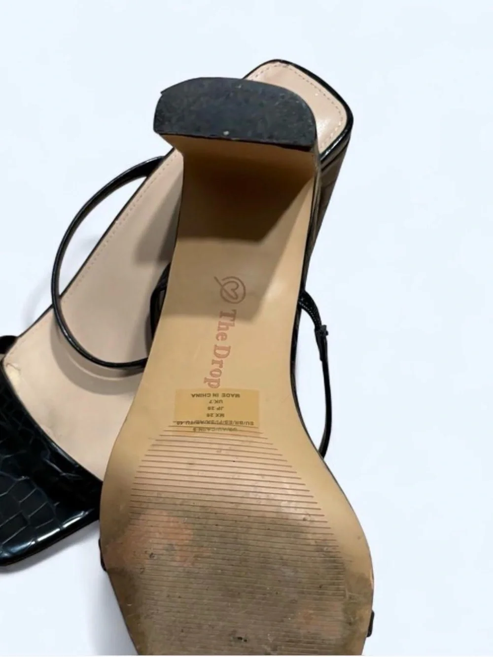 Black Croc-Embossed Square Toe Strappy Heels - Women